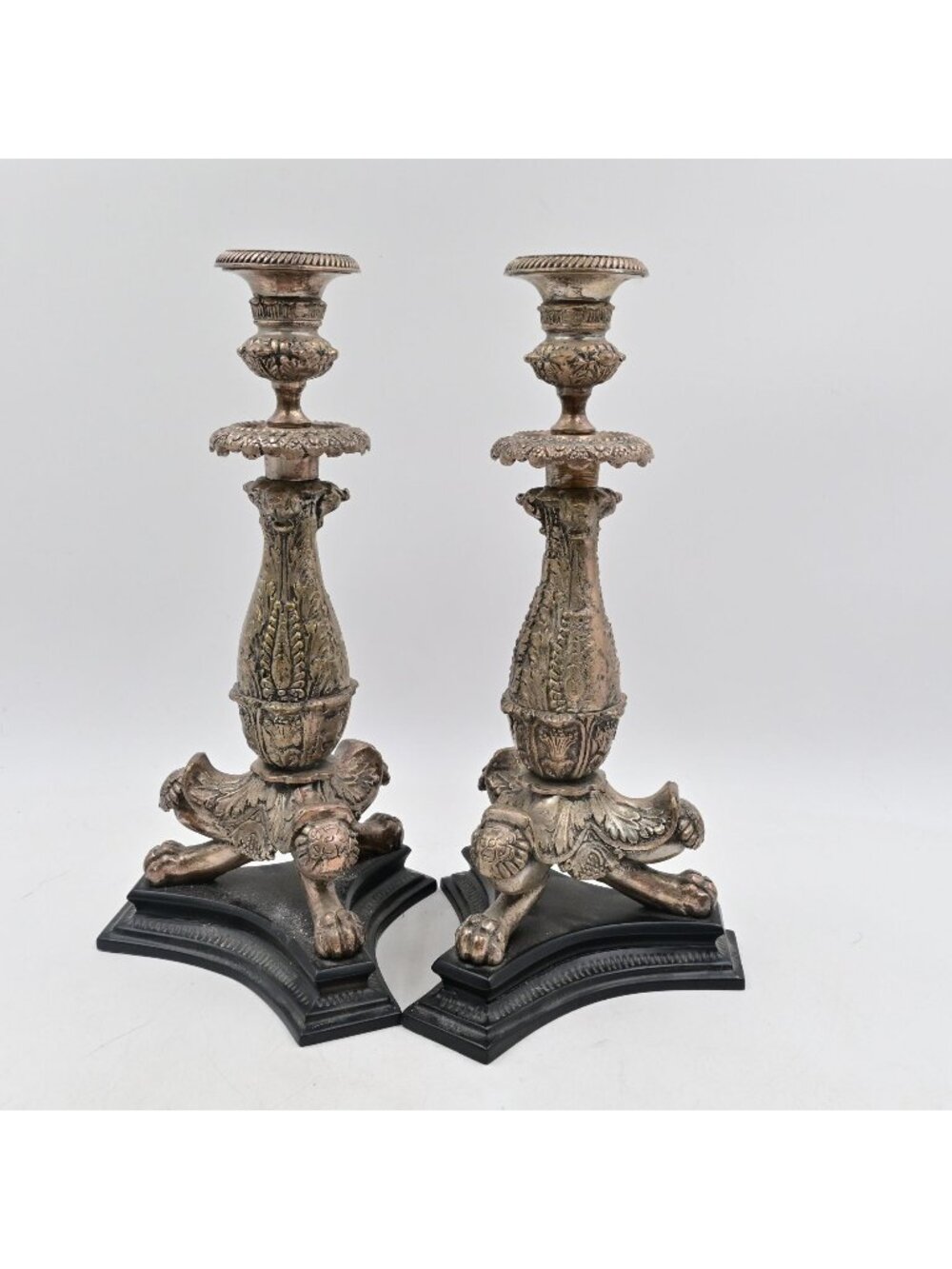 Silverplate Candlestick Holders Ornate Renaissance Lion Feet